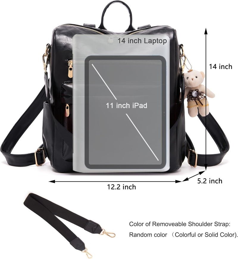 Soperwillton Women Backpack Purse Multipurpose Design Handbags Shoulder Bag PU Leather Travel bag Backpack Set 2pcs - Image 5